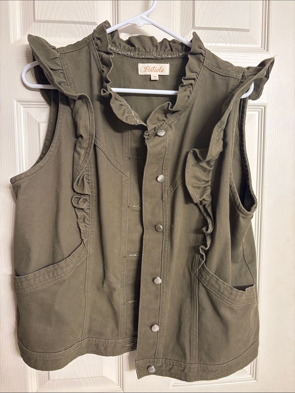 Olive Green Listicle canvas ruffle vest